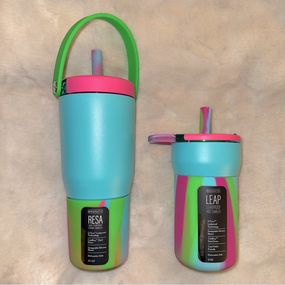 NEW! BRUMATE Mommy & Me Neon Rainbow Swirl Resa 25oz & 12oz LEAP Straw Tumblers - Picture 16 of 16